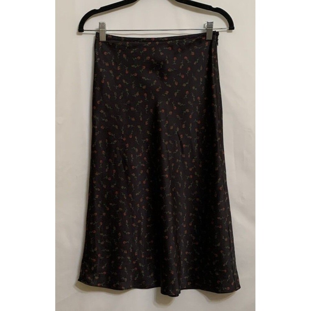 Club Monaco Womens Size 00 Skirt Washable Silk Midi Slip Side Zip Roses